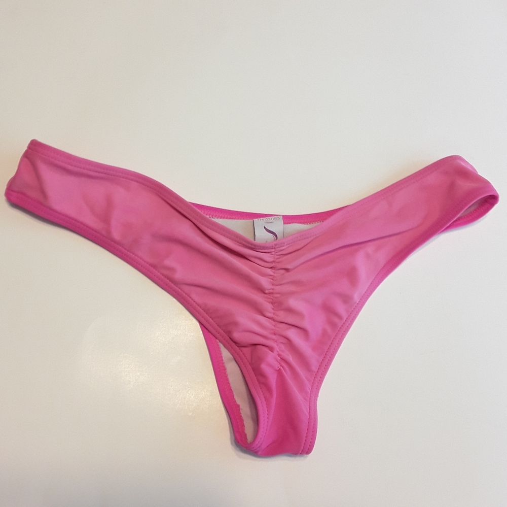 Crossings Pink Cheeky Ruched Bikini Bottoms EUC sz L - Picture 3 of 8